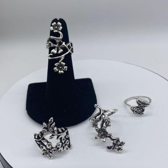 ✨🌸BoHo Silver Spiral Flower Wrap Ring Set 4pcs🌸✨ - Picture 11 of 13